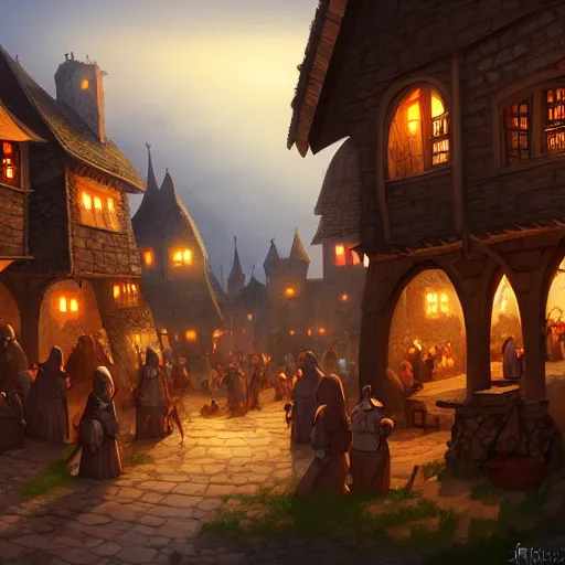 Image similar to busy medieval village, deviantart, artstation, fantasy