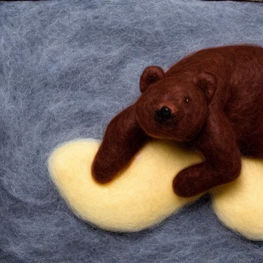 Prompt: a large, complex needle felting of on oncoming bear