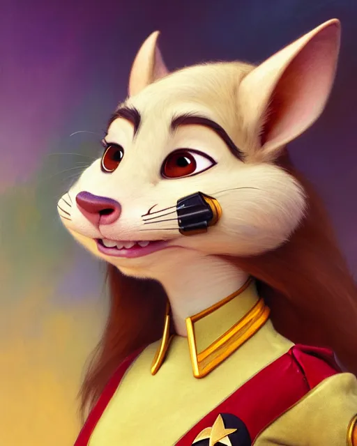 Prompt: painting of anthromorphic female rat wearing starfleet uniforms, zootopia, fursona, furaffinity, 4 k, deviantart, furry art, very expressive detailed feminine face, gaston bussiere, craig mullins, jc leyendecker, gustav klimt, artgerm, greg rutkowski, alphonse mucha