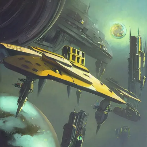 Prompt: a painting in the style of chris foss and in the style of stephan martiniere.