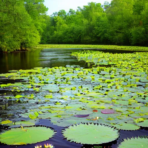 Prompt: cahaba river alabama, water lilies,