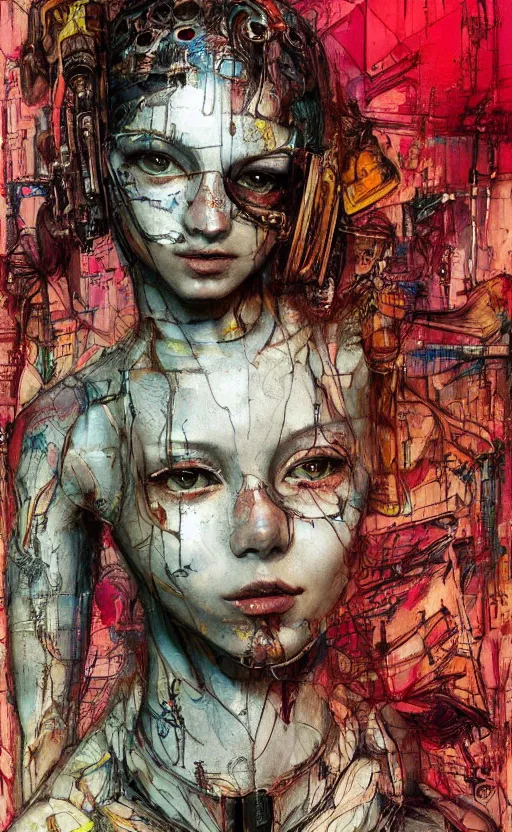 Image similar to beautiful girl made of mech mask rendered in unreal engine, cyberpunk, full body, rave, scifi, painted by albrecht durer | bernard buffet | carne griffiths | wlop