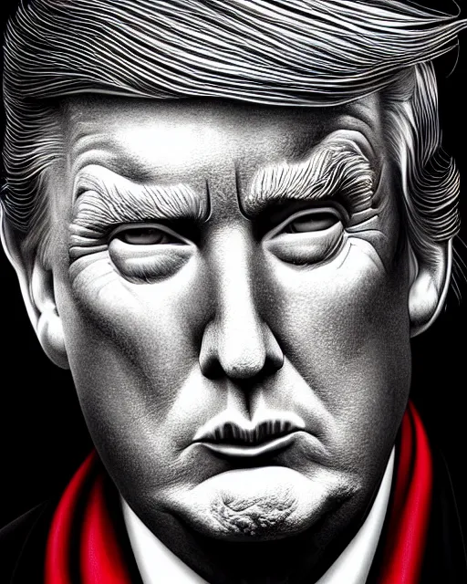 Image similar to highly detailed portrait of donald trump by casey weldon, serene, 4 k resolution, red, black and white color scheme