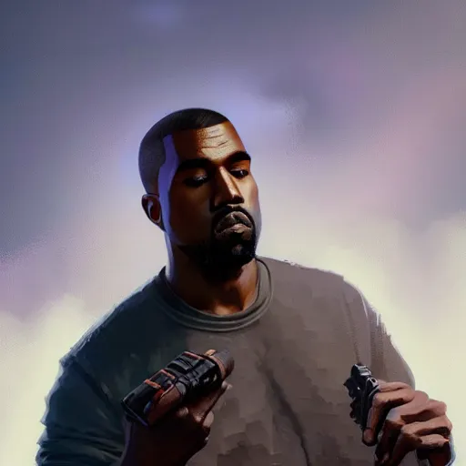 Image similar to highly detailed portrait kanye west holding glock gta v stephen bliss unreal engine fantasy art by greg rutkowski loish rhads ferdinand knab makoto shinkai lois van baarle ilya kuvshinov rossdraws tom bagshaw global illumination radiant light detailed intricate environment