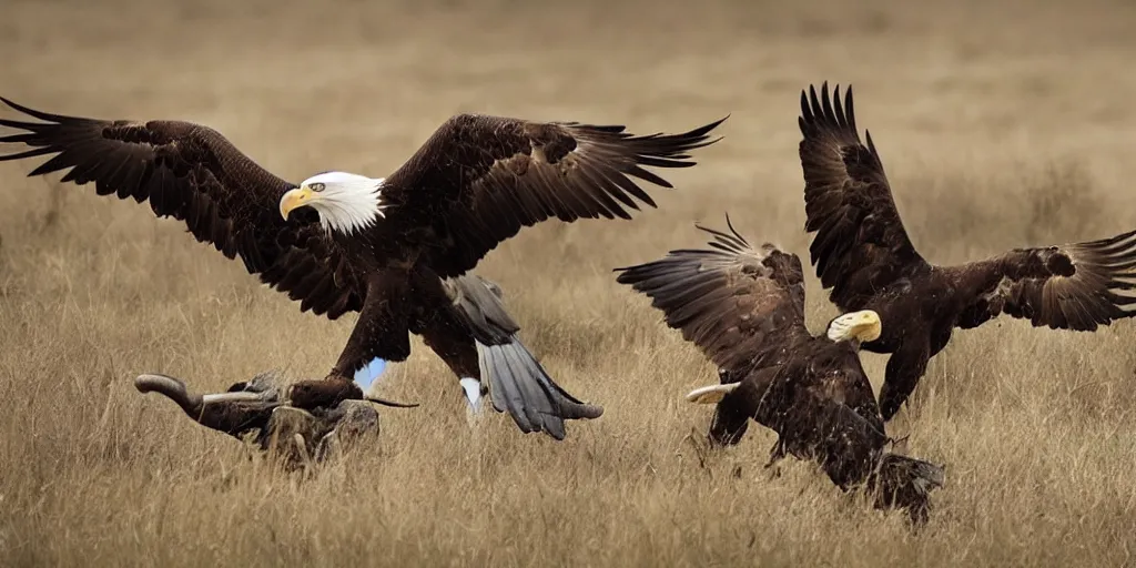 Prompt: eagle hunting an elephant, national geographic, 8 k