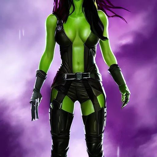 Prompt: full body portrait of kate beckinsale as gamora ( guardians of the galaxy ), beautiful digital art