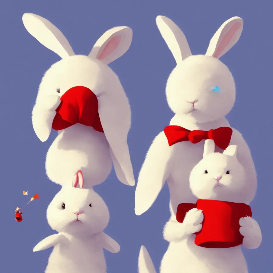 Image similar to Goro Fujita illustrating a lovely white fluffy bunny, with big ears on a plain background, caricatured animals, art by Goro Fujita, sharp focus, highly detailed, ArtStation