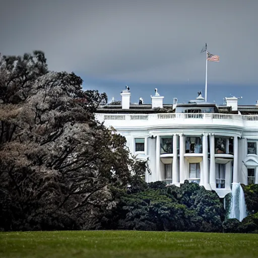 Image similar to gandalf attacks the white house, ( eos 5 ds r, iso 1 0 0, f / 8, 1 / 1 2 5, 8 4 mm, postprocessed, crisp face, facial features )