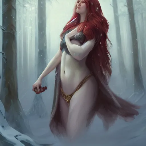 Image similar to a painting of a goddess in a snowy forest, a digital painting by Charlie Bowater, featured on cgsociety, fantasy art, detailed painting, artstation hd, ilya kuvshinov