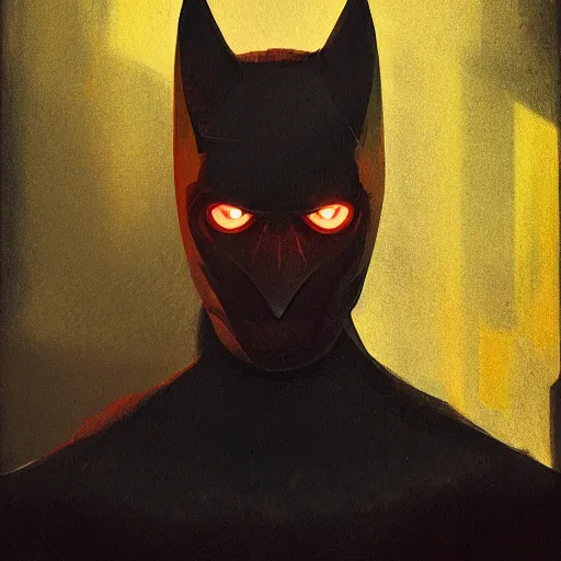 Prompt: a portrait of a half bat half man, back lighting, horror, digital art, in the style of greg rutkowski, simin stalenhag, toulouse lautrec,