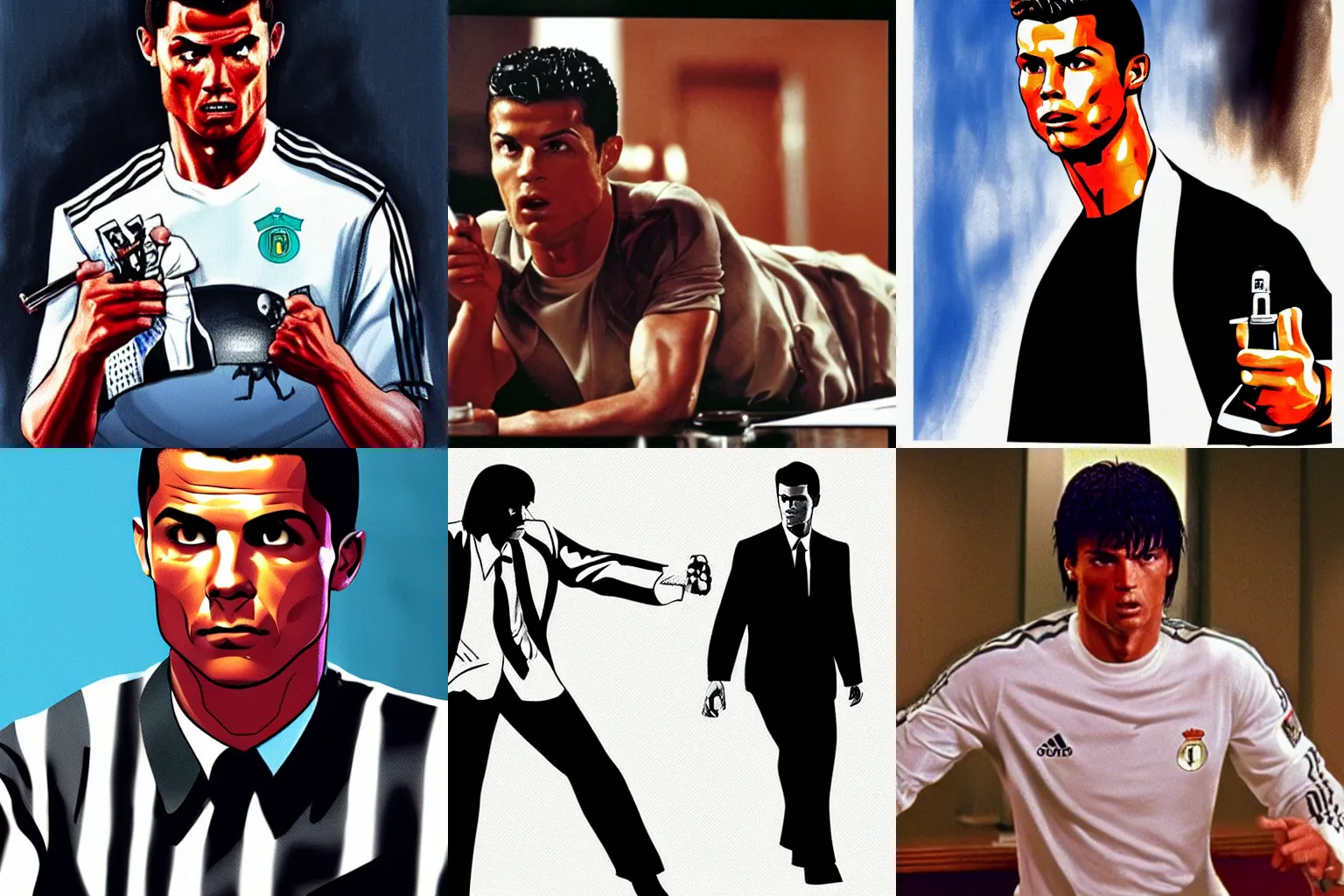 Prompt: Cristiano Ronaldo in the film pulp fiction (1994) highly detailed character, art station