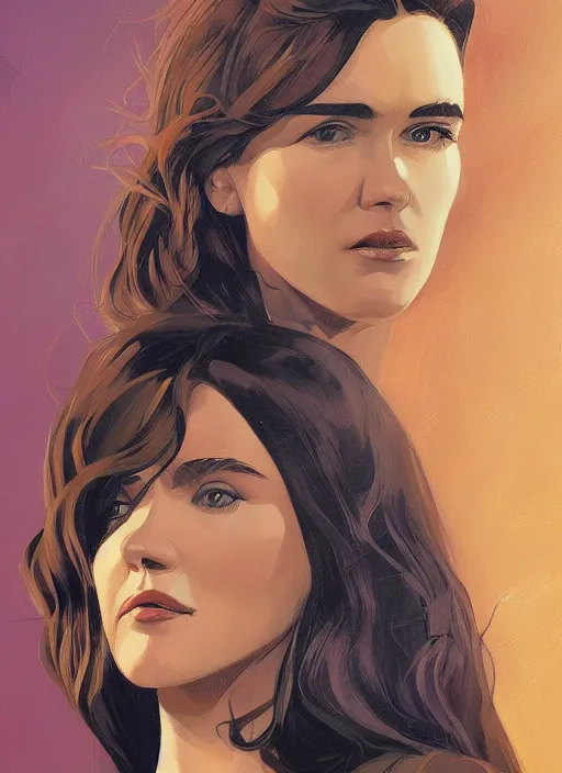 Image similar to detailed artwork by phil noto ; stylized painting of young jennifer connelly from the rocketeer ; brush texture ; asymmetric composition ; paint texture ; trending on artstation ; gallery painting by phil noto in the comic book style of phil noto