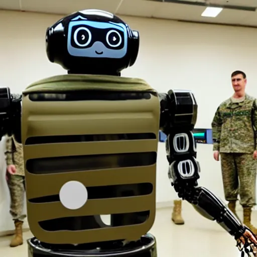 Prompt: a robot training in the army