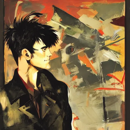 Prompt: portrait of corto maltese dreaming about valparaiso, by dave mckean and yoji shinkawa, oil on canvas