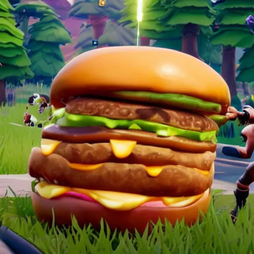 Image similar to hybrid from fortnite eating a big mac