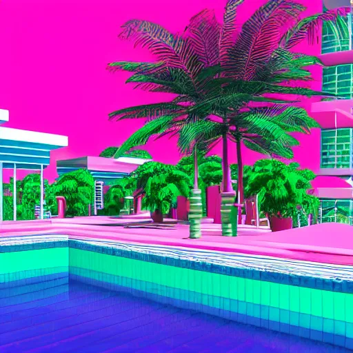 Image similar to vaporwave swimming pool with nobody, pinkish color