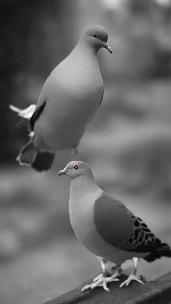 Prompt: 1 9 8 0 s japanese analog film photo of a pigeon with a cigarette