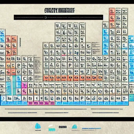 Image similar to Crazy periodic table of a civilization in an alternate universe, digital art, smooth lines, astonishing details, intrinsic, poster, info