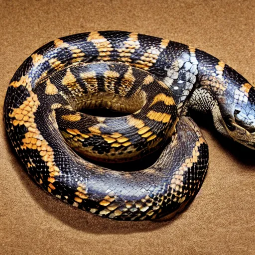 Prompt: studio photo of a rattlesnake with feline body, 4k