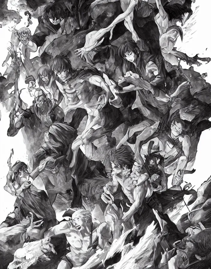 Image similar to the harrowing of hell by yusuke murata and makoto shinkai, 8k, cel shaded, unreal engine, featured on artstation, pixiv