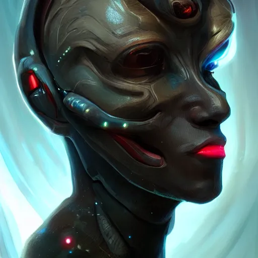 Prompt: beautiful portrait of a scifi alien character, artstation