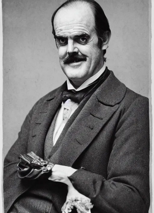 Image similar to john cleese as a victorian politician, smiling, male, victorian, detailed face, highly detailed, cinematic lighting, photograph by elliott & fry