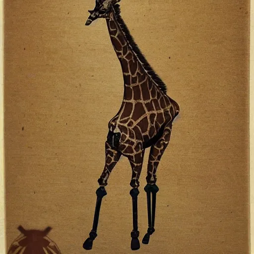 Image similar to steampunk animatronic in the shape of a giraffe, japanese painting