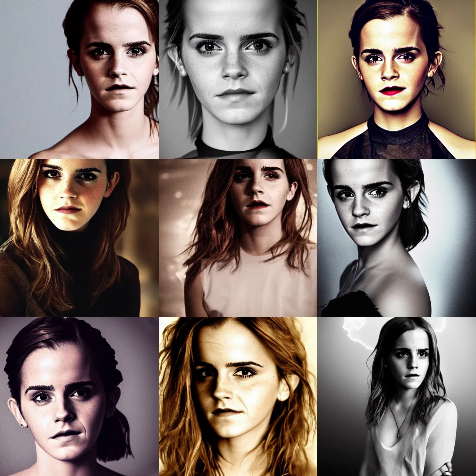 Prompt: emma watson with white glowing eyes, dark room, divine, godess, artistic, holy