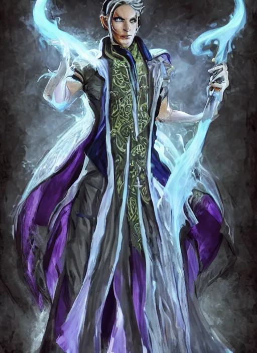 Prompt: an acanthus mage in modern clothes ( an acanthus is a mage specializing in the arcana of fate and time ) from the modern supernatural arcane thriller ttrpg'mage : the awakening ', fey ethereal aesthetic, 8 k, character concept reference art, by david mattingly and michael william kaluta and steve prescott and alex ross and annie liebovitz.