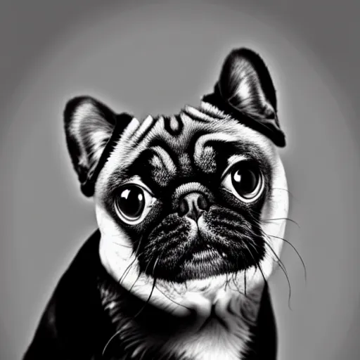 Image similar to a feline pug - cat - hybrid, animal photography