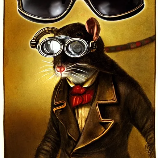 Prompt: a rat with steampunk googles, by John Martin