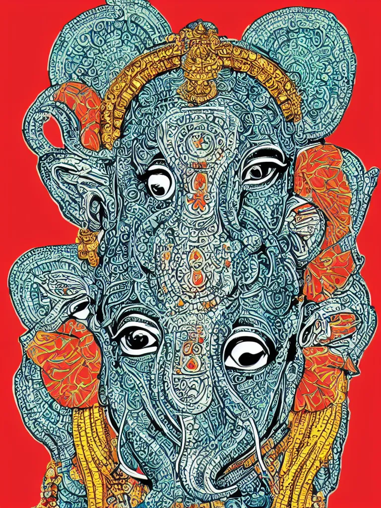 Image similar to portrait of a hindu god ganesha art by hydro 7 4, victo ngai sticker, colorful, illustration, highly detailed, simple, smooth and clean vector curves, no jagged lines, vector art, smooth