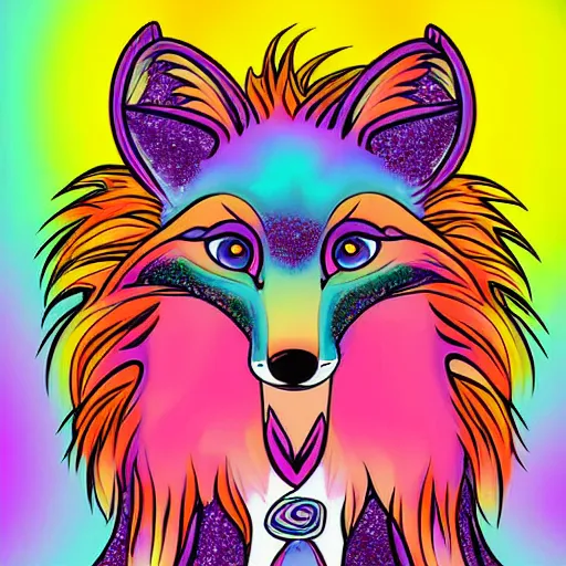 Prompt: digital art in the style of Lisa frank, depicting, anthropomorphic fox furry with their eyes closed, dreaming of pastel rainbows and happy thoughts, trending on FurAffinity