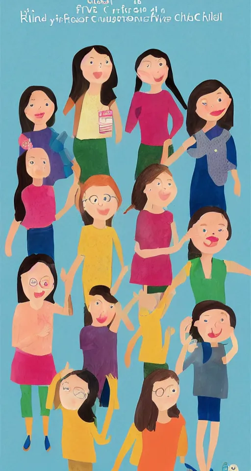 Image similar to book cover for a children's book about five girls who run for the schools council election, ilustration