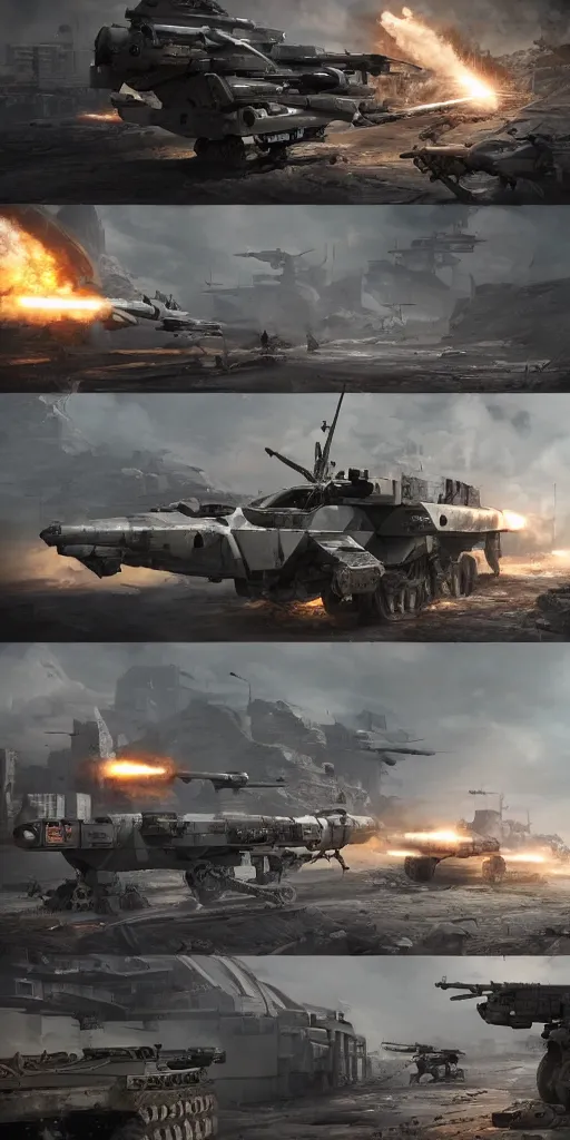 Image similar to concept art, world war iii, war scenes, super wide - angle, uav, soldiers'remote command, special forces'launching kinetic energy weapons, launching tracking missiles, armor piercing missiles, drag light bombs, backlight, cyberpunk, future technology, smooth lines, high details, 8 k, octane rendering, unreal engine.
