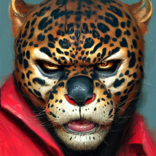 Image similar to Strong wrestler wearing a jaguar mask, closeup character portrait art by Donato Giancola, Craig Mullins, digital art, trending on artstation