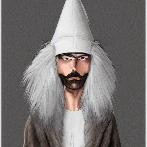 Image similar to portrait of a cartoon white panter with a very long fur and silver hat, fantasy, trending on artstation, heroic pose, illustration, highly detailed, simple, 8k