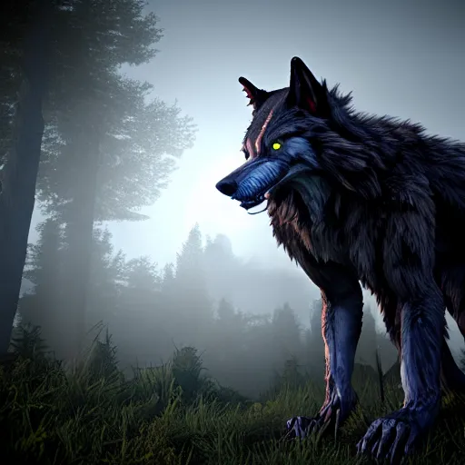 Image similar to werewolf from van helsing unreal engine hyperreallistic render glow 8k