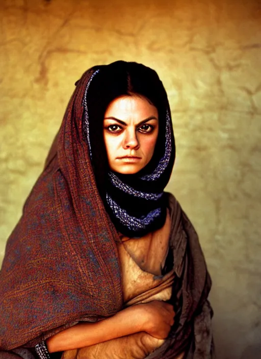 Image similar to portrait of mila kunis as afghan girl, photograph by steve mccurry