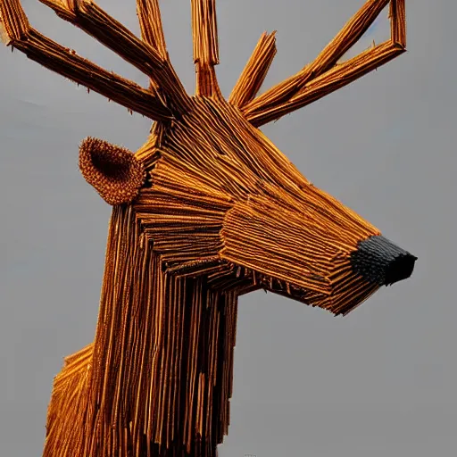 Image similar to detailed reindeer made from match sticks like lowpoly wooden machine, by theo jansen, cgsociety