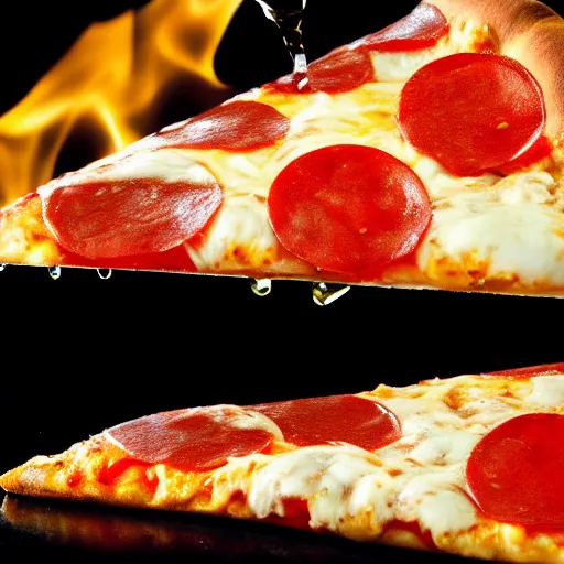 Prompt: new york style pizza slice dripping with oil, 8k, high resolution, photorealistic, photograph,