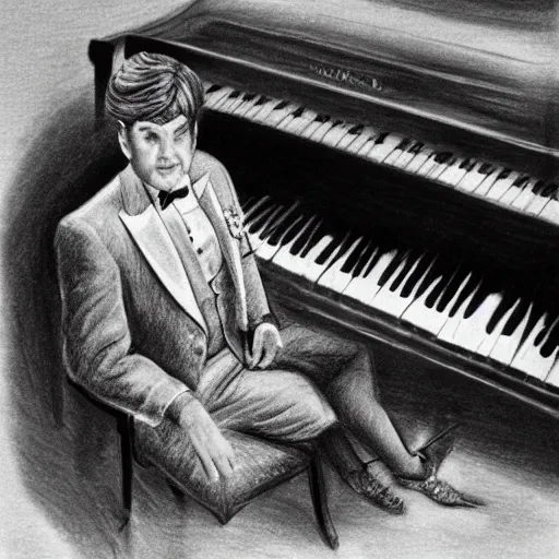 Image similar to pencil illustration of Liberace playing piano highly detailed, cinematic,