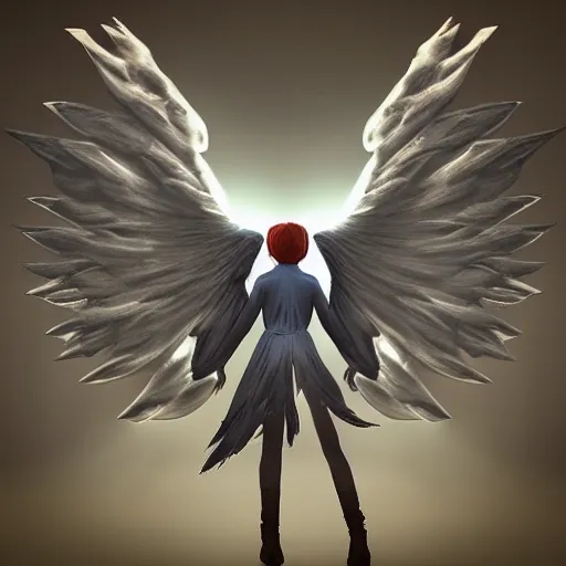 Image similar to “angel woman with huge wings, unreal engine, detailed, cloud”