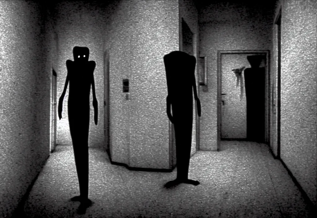 Prompt: hyperrealistic documentary footage of creepy monster entity creature designed by guillermo del toro, michael hutter, kentaro miura, junji ito, gantz, hideo kojima, standing at end of long toronto apartment hallway. colorized. scp historical archives. david lynchian atmosphere. deep aesthetics of weirdcore