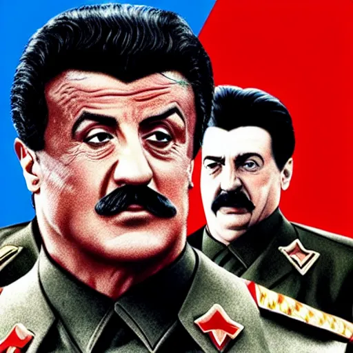 Prompt: Sylvester Stallone as Stalin, modern movie poster, highly detailed, 8k