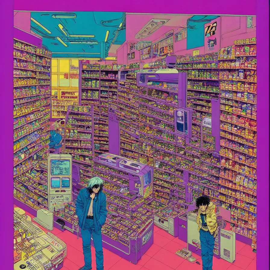 Prompt: ( ( ( ( cyberpunk convenience store cash register ) ) ) ) by mœbius!!!!!!!!!!!!!!!!!!!!!!!!!!!, overdetailed art, colorful, artistic record jacket design