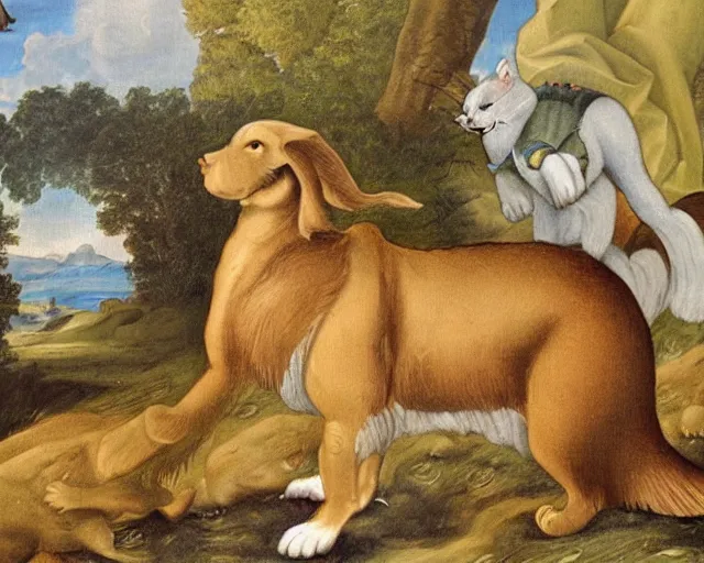 Prompt: a 1 6 0 0 s painting of catdog