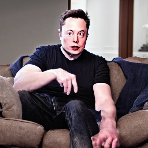 Image similar to elon musk on couch playing call of duty, high detailed,