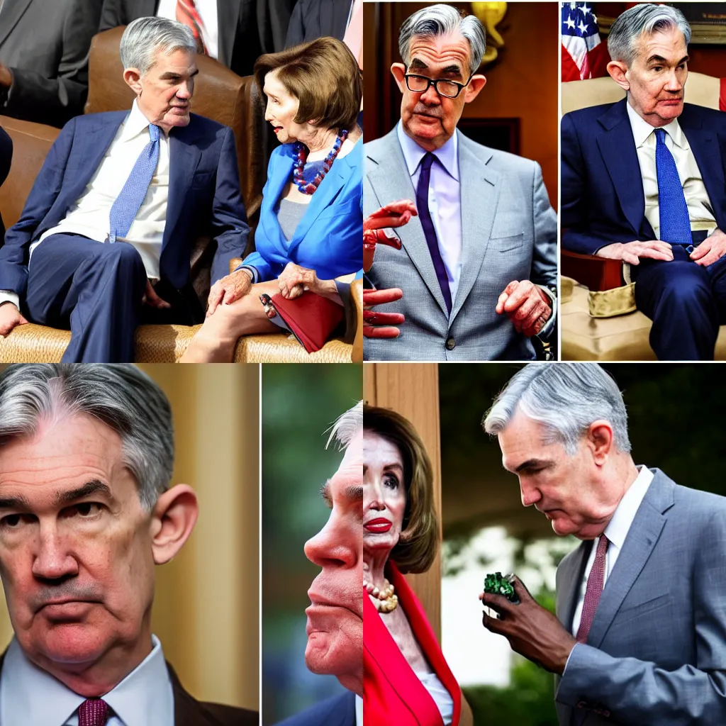 Prompt: Jerome Powell smoking a blunt in front of Nancy Pelosi