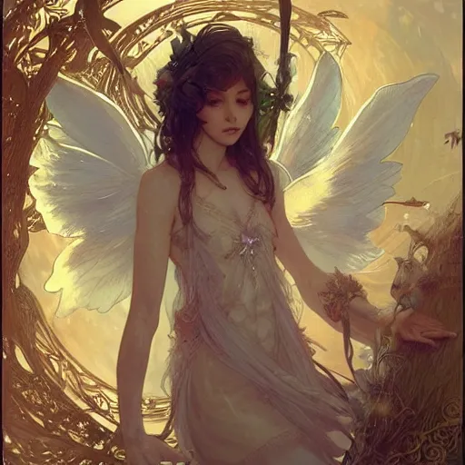 Image similar to beautiful angelic seductive fairy, fantasy, intricate, cinematic lighting, highly detailed, digital painting, artstation, smooth, sharp focus, illustration, art by Akihiko Yoshida, Greg Rutkowski and Alphonse Mucha, by Pixar